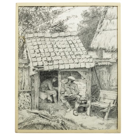 Georg Rudolph - Sammlung 31 Originalaquarelle und -zeichnungen aus dem 1. Weltkrieg sowie Ausweis