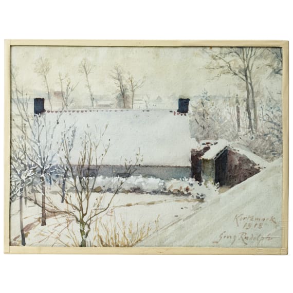 Georg Rudolph - Sammlung 31 Originalaquarelle und -zeichnungen aus dem 1. Weltkrieg sowie Ausweis