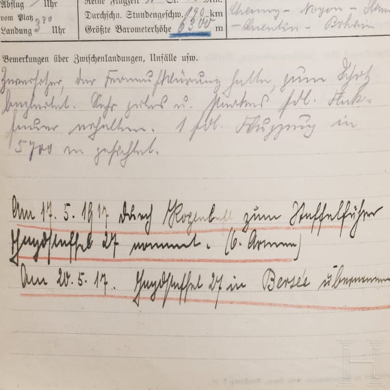 Leutnant Hermann G&ouml;ring - Flugbuch IV als Flugzeugf&uuml;hrer vom 6.9.1916 bis zum 9.6.1917