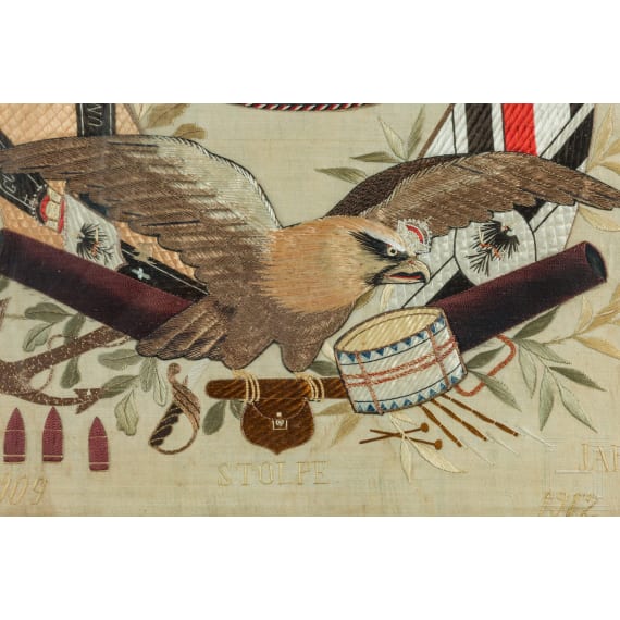 Seidenstickbild "Zur Erinnerung an meine Dienstzeit", S.M.S. Tsingtau, 1909 - 1912