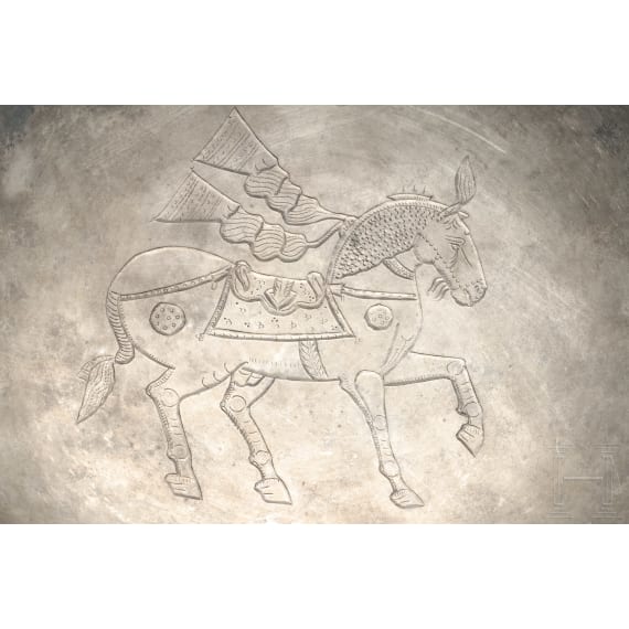 A Sasanian silver dish with depiction of a horse, 4th - 7th century