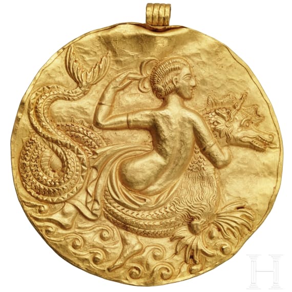Herausragendes Goldmedaillon mit Nereide, hellenistisch, 3. Jhdt. v. Chr.