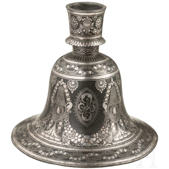 An Indian silver-Inlaid Bidriware Hookah-base pot, late 19th century