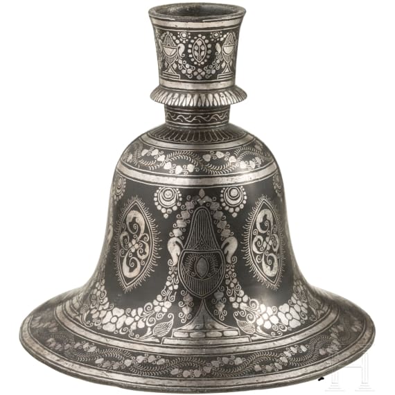 An Indian silver-Inlaid Bidriware Hookah-base pot, late 19th century