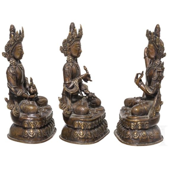 Three Nepalese two-armed Avalokiteshvara statues, 20th century