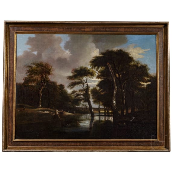 Jan van Kessel (1641-80) - Waldlandschaft mit Hirschjagd am Fluss, Amsterdam, 17. Jhdt.