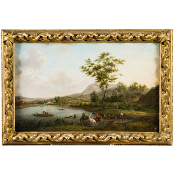 Christian Georg Schütz the Elder - Romantic Rhine Landscape with Staffage, German, 18th century