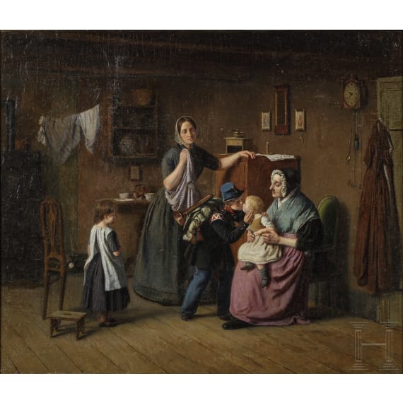 Friedrich Friedländer (zugeschr.) - Kadett verabschiedet sich von der Familie, deutsch, datiert 1850