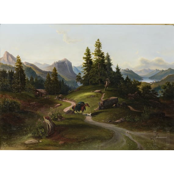 Alois Bach - Bavarian Mountain Path, German, dated June 1866