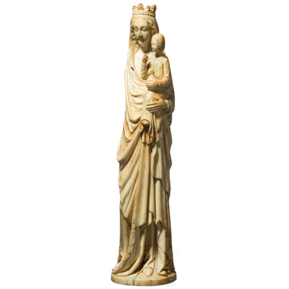 Elfenbeinfigur der Maria mit dem Christusknaben, deutsch, um 1500