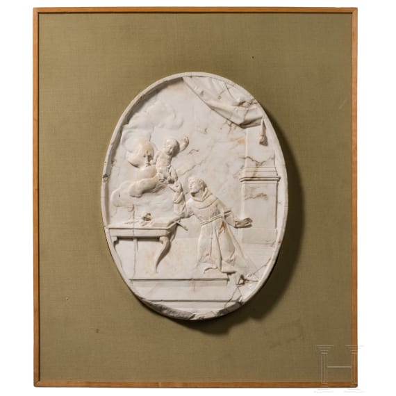 Sehr feines Marmor-Relief mit Hl. Antonius von Padua, Italien, spätes 17. Jhdt.