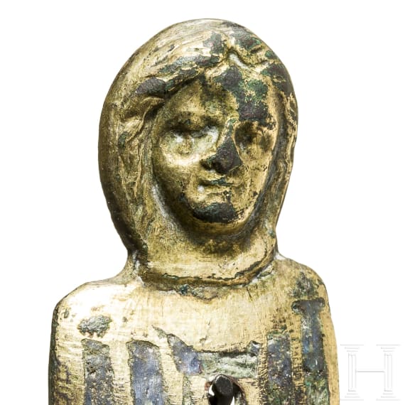 A gilt bust of a saint with enamel inlays, Limoges, 13th/14th century