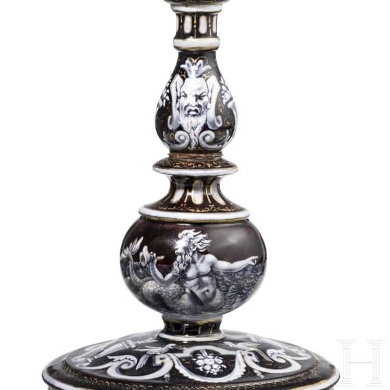 A large enamelled candlestick, Limoges, 19th century or before