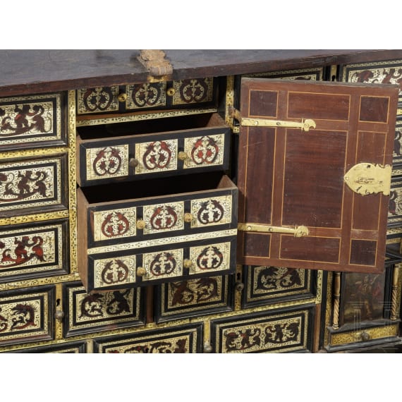 A Spanish cabinet case with bone and tortoise-shell inlays, 17th century