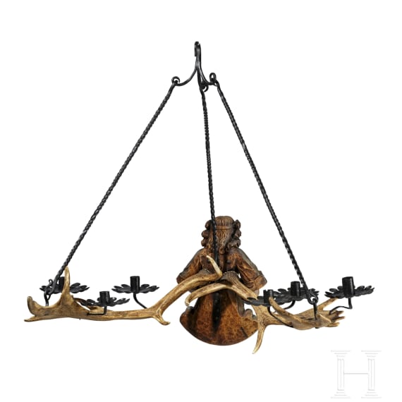 A German carved lamp in Gothic style, 19th century