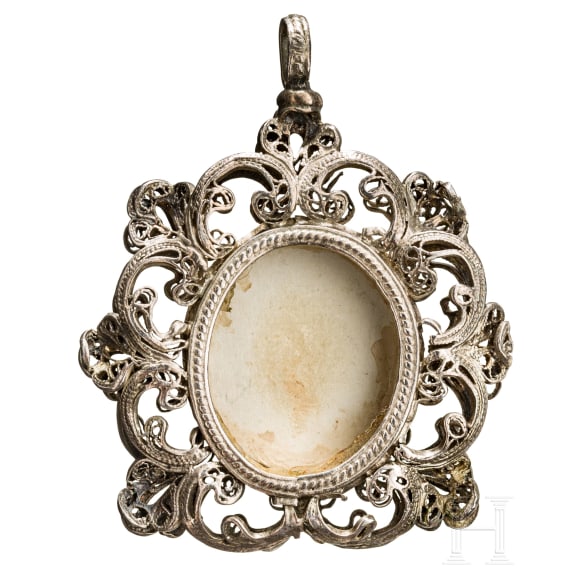A South German silver rosary pendant with picture of St. Mary, 18th century
