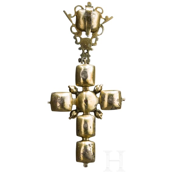 Barocker Kreuzanhänger mit Steinbesatz, süddeutsch, 1. Hälfte 18. Jhdt.