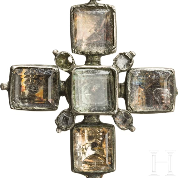 A South German gem studded cross pendant, 1st half of the 18th century