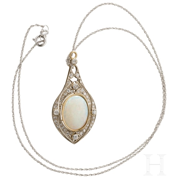 An opal and diamond necklace