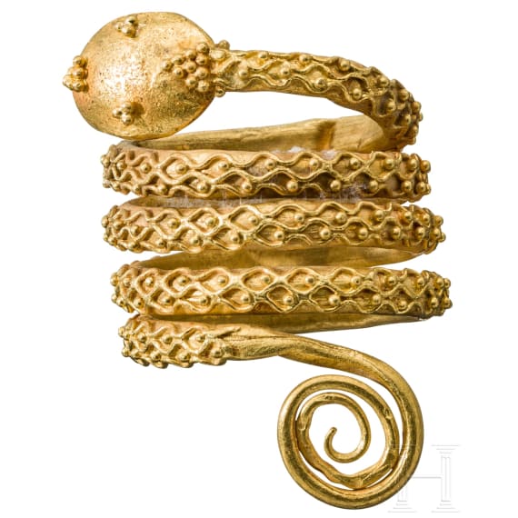 A golden snake ring in antique Roman style, 20th century
