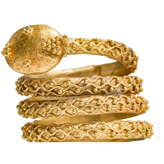 A golden snake ring in antique Roman style, 20th century
