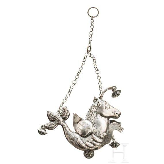 Silbernes Amulett in Form eines Seepferdes, Neapel, 18./frühes 19. Jhdt.