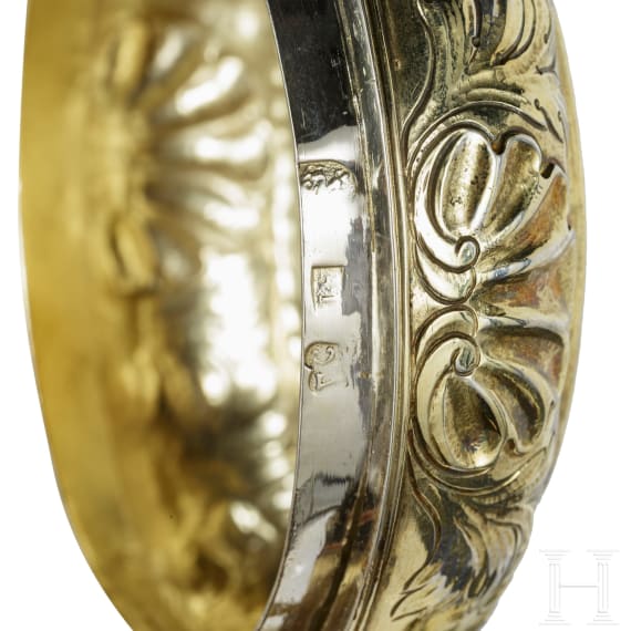 A large Russian silver-gilt lid tankard with coin of Peter II, Moscow, Grigory Ivanov Serebryanikov (Master 1745 - 1768), circa 1750