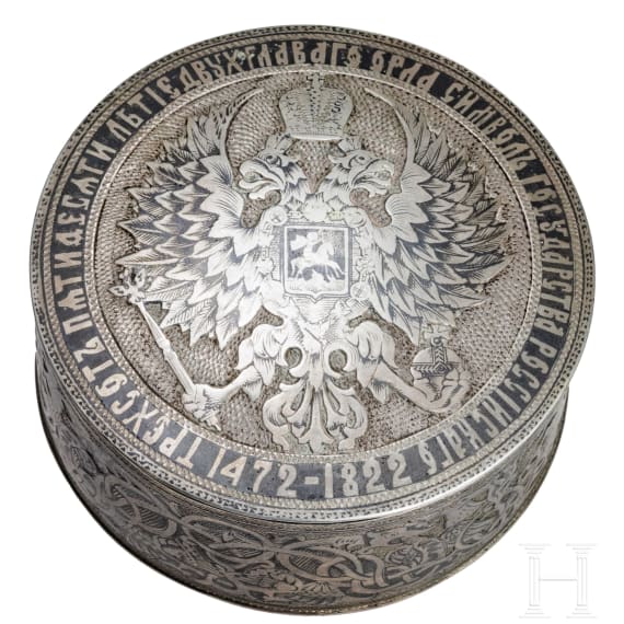 Niello-Deckeldose mit Peter dem Großen, Russland, Kasan, 1822