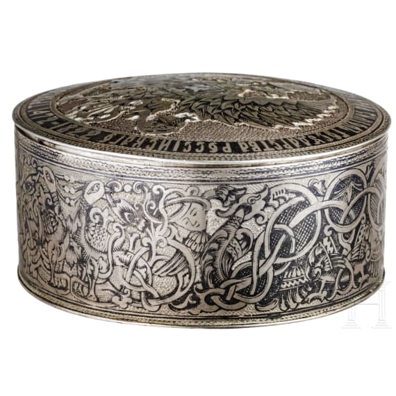 A Russian silver and niello box with Peter the Great, Kasan, 1822