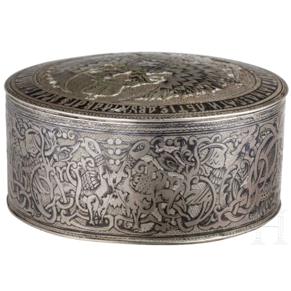 A Russian silver and niello box with Peter the Great, Kasan, 1822