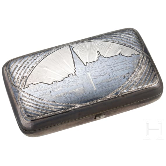 A Russian silver and niello cigarette case with view of Moscow, Moscow, 1884