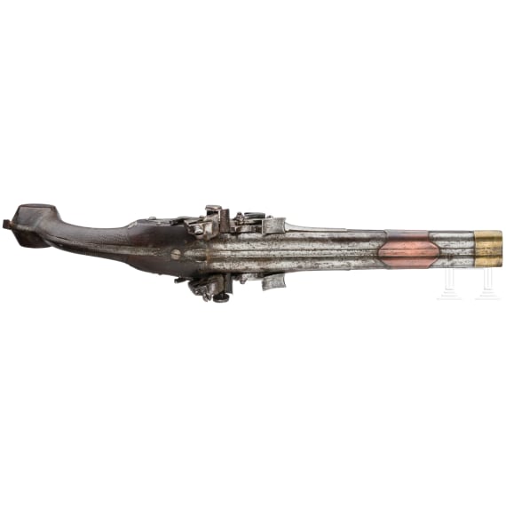 A Moroccan heavy double-barreled flintlock pistol, 19th century