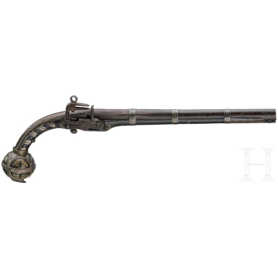 A Caucasian silver-mounted miquelet pistol, mid-19th century