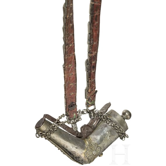 A Caucasian primer flask with bandolier, 19th century