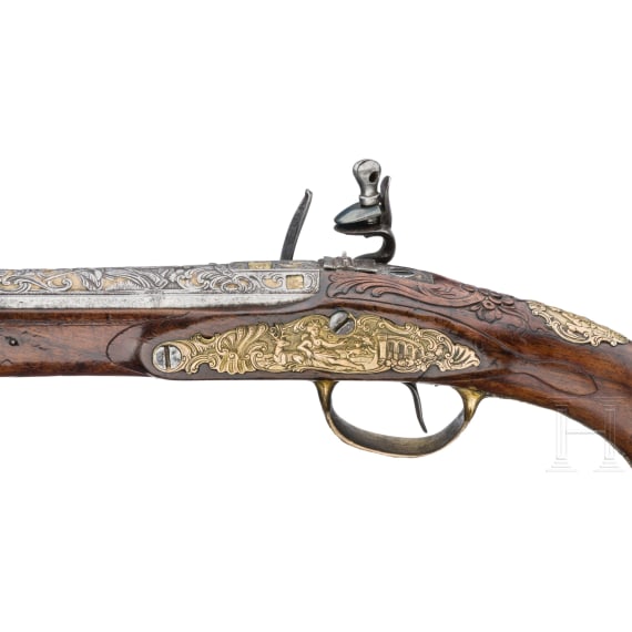 Prunkvolle Steinschlosspistole, Johann Jacob Kuchenreuter, Steinweg bei Regensburg, um 1760