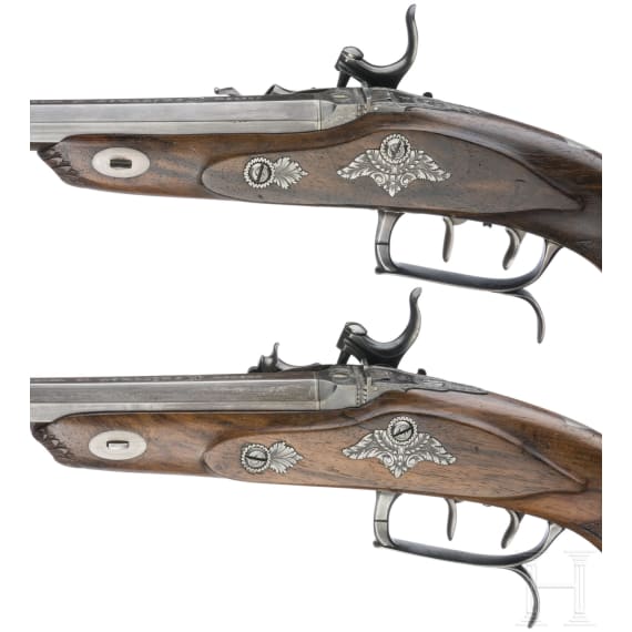 Ein Paar Zündpillen-Scheibenpistolen, Joseph Contriner, Wien, um 1840