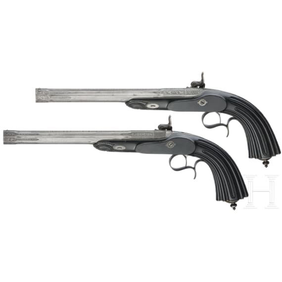 A deluxe cased pair of French percussion pistols, circa 1850