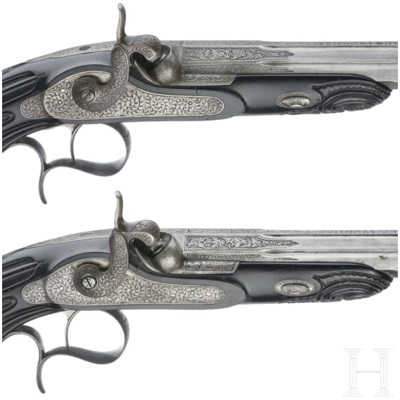 A deluxe cased pair of French percussion pistols, circa 1850