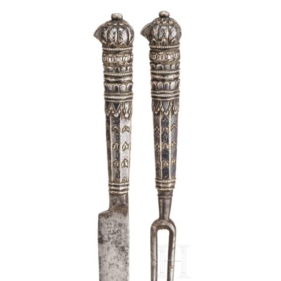 An Ottoman-Greek nielloed silver set of cutlery, circa 1700