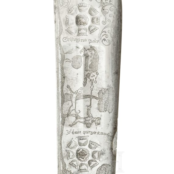A significant chiselled hunting cutlass, circle of Gottfried Leygebe, Berlin, dated 1669