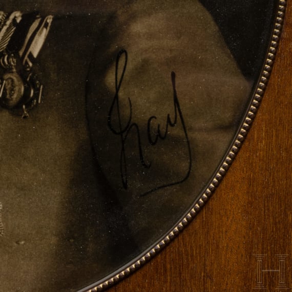 A portrait photo of Emperor Charles I, an envelope, a briefcase and a clock holder, 1st quarter of the 20th century