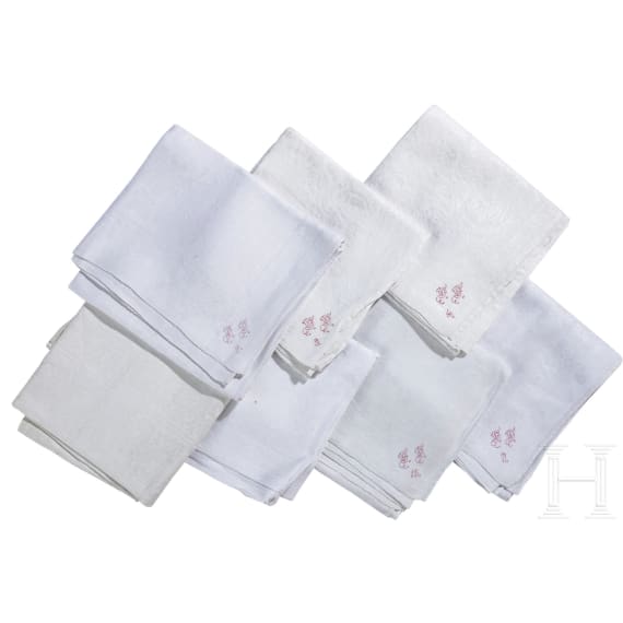 Seven monogrammed cloth napkins, circa 1900