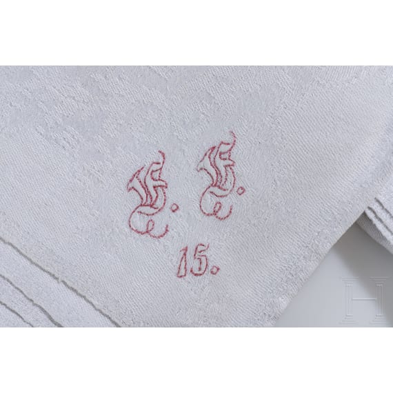 Seven monogrammed cloth napkins, circa 1900