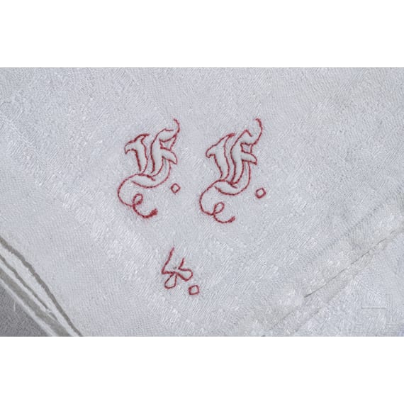 Seven monogrammed cloth napkins, circa 1900