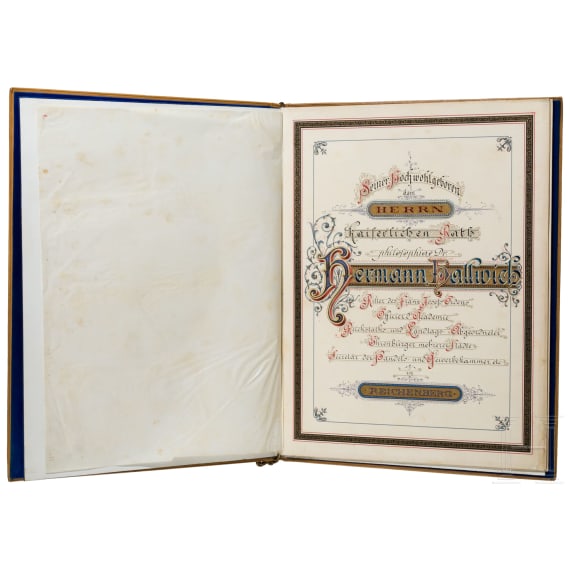 Hermann Hallwich (1838 - 1913) - a luxurious honorary citizenship document, 1886