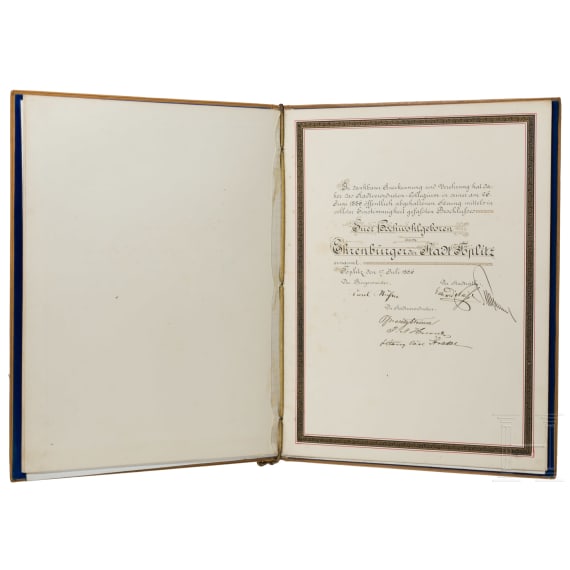 Hermann Hallwich (1838 - 1913) - a luxurious honorary citizenship document, 1886