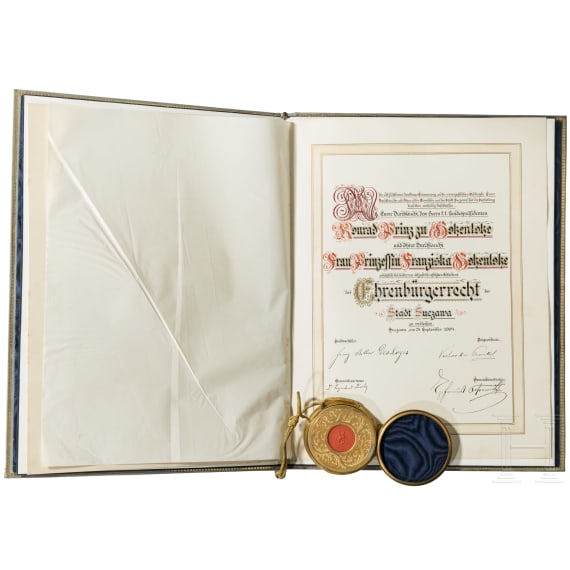 Prince Konrad zu Hohenlohe-Schillingsf&uuml;rst (1863 - 1918) - a splendid honorary citizenship document of the city of Suczawa, 1904