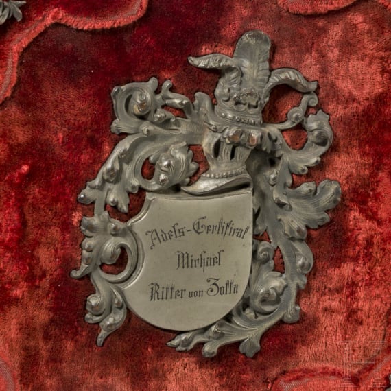 A certificate of nobility of the Duchy of Bukowina for Michael Ritter von Zotta, 1898