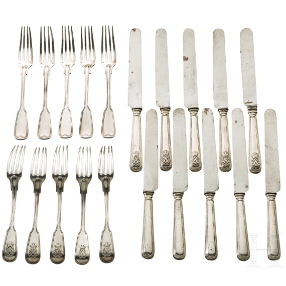 King Luis I of Portugal (1838 - 1889) - 20 pieces of cutlery from the royal silverware, circa 1860 - 1870