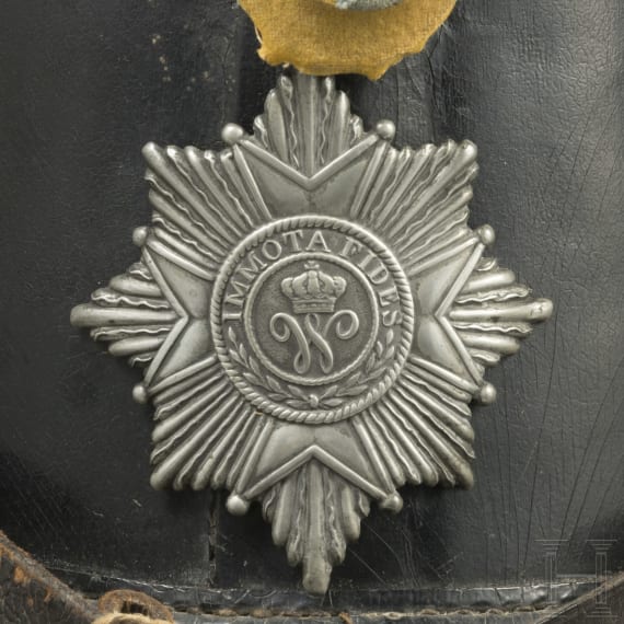 Tschako für Mannschaften des I. und II. Bataillons des Infanterie-Regiments Nr. 92, datiert 1888